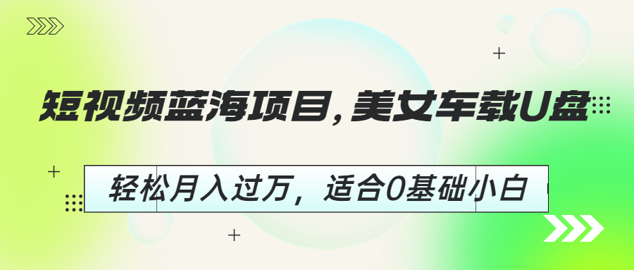 短视频蓝海项目，美女车载U盘，轻松月入过万，适合0基础小白-有道网创