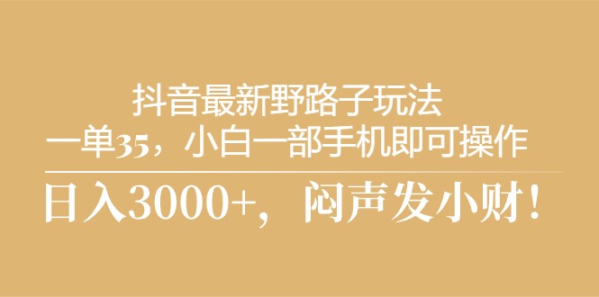 （10766期）抖音最新野路子玩法，一单35，小白一部手机即可操作，，日入3000+，闷…-有道网创