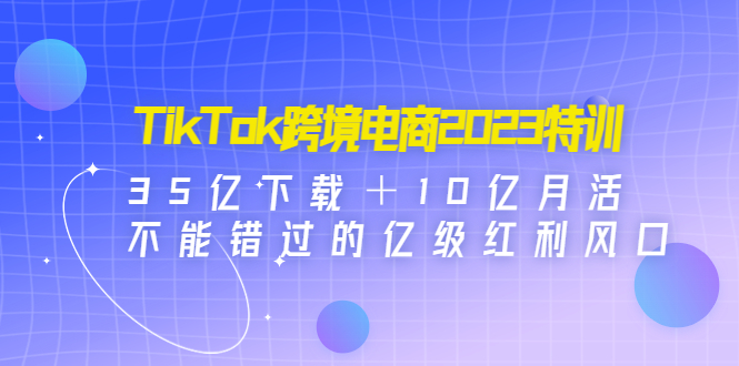 TikTok跨境电商2023特训：35亿下载＋10亿月活，不能错过的亿级红利风口-有道网创