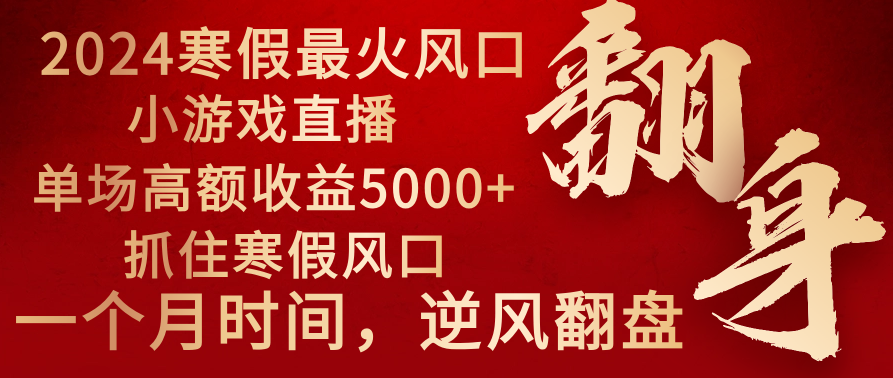 2024年最火寒假风口项目 小游戏直播 单场收益5000+抓住风口 一个月直接提车-有道网创