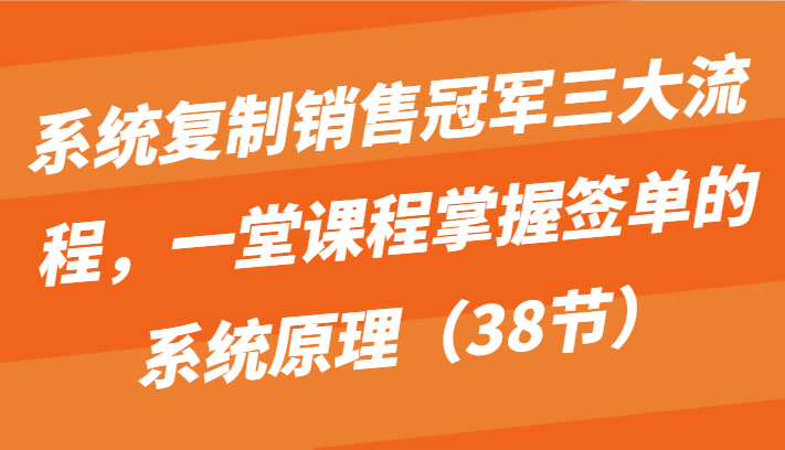 系统复制销售冠军三大流程，一堂课程掌握签单的系统原理（38节）-有道网创