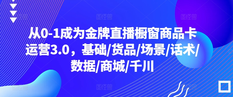 从0-1成为金牌直播橱窗商品卡运营3.0，基础/货品/场景/话术/数据/商城/千川-有道网创