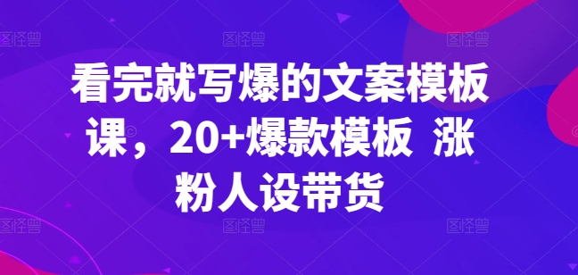 看完就写爆的文案模板课，20+爆款模板  涨粉人设带货-有道网创