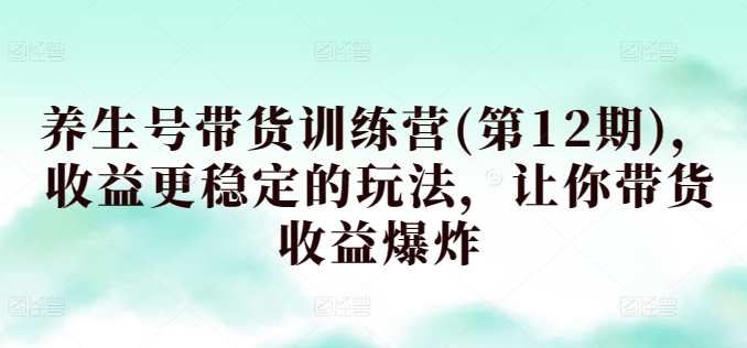 养生号带货训练营(第12期)，收益更稳定的玩法，让你带货收益爆炸-有道网创