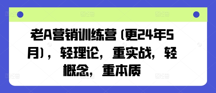 老A营销训练营(更24年5月)，轻理论，重实战，轻概念，重本质-有道网创