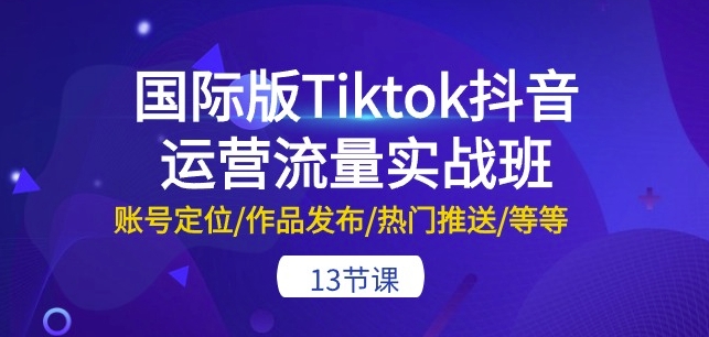 国际版Tiktok抖音运营流量实战班：账号定位/作品发布/热门推送/等等-13节-有道网创