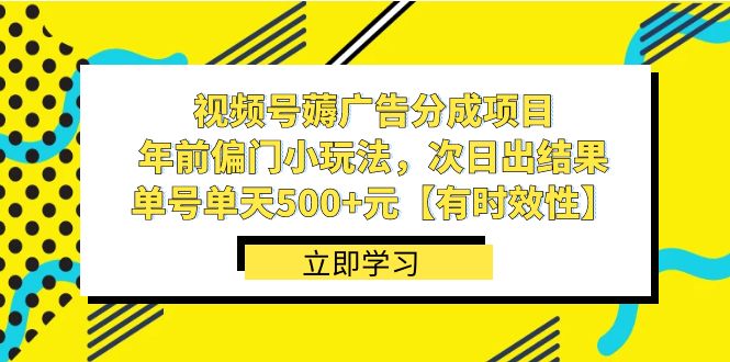 视频号薅广告分成项目，年前偏门小玩法，次日出结果，单号单天500+元-有道网创