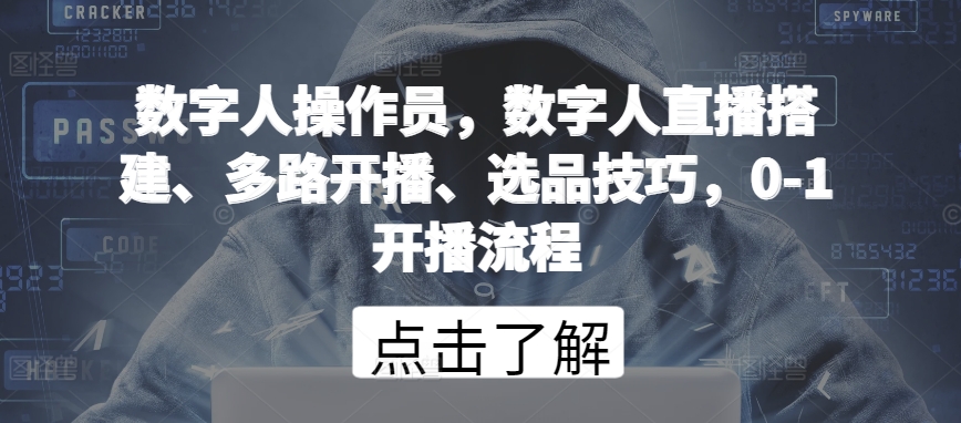 数字人操作员，数字人直播搭建、多路开播、选品技巧，0-1开播流程-有道网创