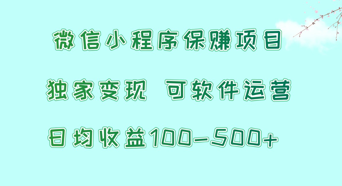 微信小程序保赚项目，日均收益100~500+，独家变现，可软件运营-有道网创