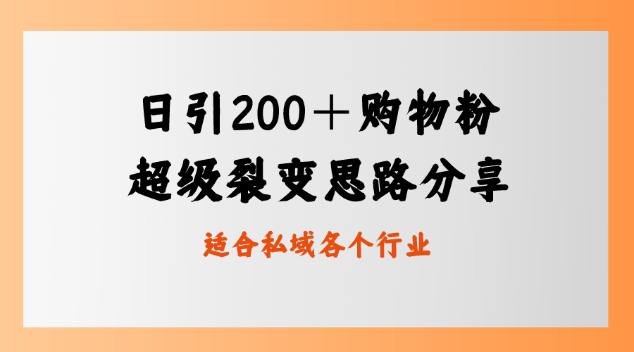 日引200＋购物粉，超级裂变思路，私域卖货新玩法-有道网创