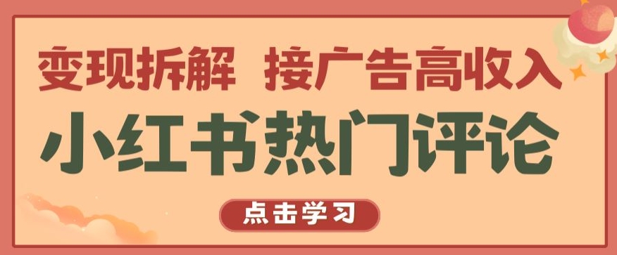 小红书热门评论，变现拆解，接广告高收入【揭秘 】-有道网创