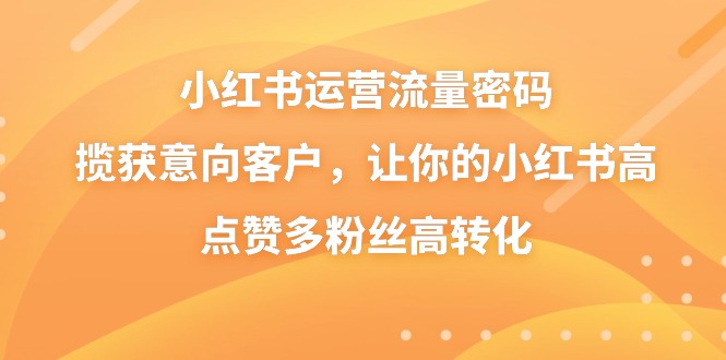 小红书运营流量密码，揽获意向客户，让你的小红书高点赞多粉丝高转化-有道网创