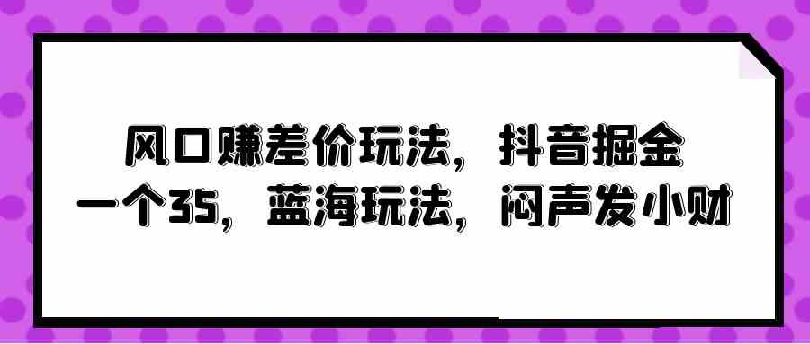 （10022期）风口赚差价玩法，抖音掘金，一个35，蓝海玩法，闷声发小财-有道网创