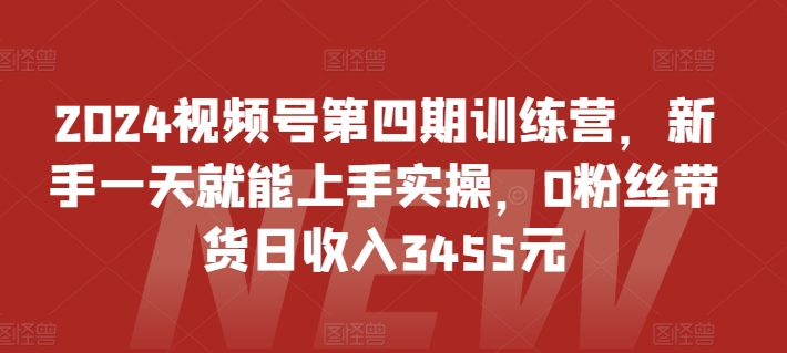 2024视频号第四期训练营，新手一天就能上手实操，0粉丝带货日收入3455元-有道网创