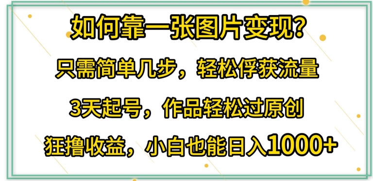 如何靠一张图片变现?只需简单几步，轻松俘获流量，3天起号，作品轻松过原创-有道网创