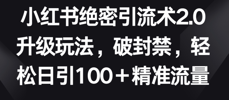 小红书绝密引流术2.0升级玩法，破封禁，轻松日引100+精准流量-有道网创