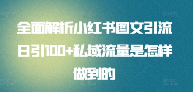 全面解析小红书图文引流日引100+私域流量是怎样做到的-有道网创