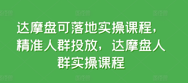 达摩盘可落地实操课程，精准人群投放，达摩盘人群实操课程-有道网创