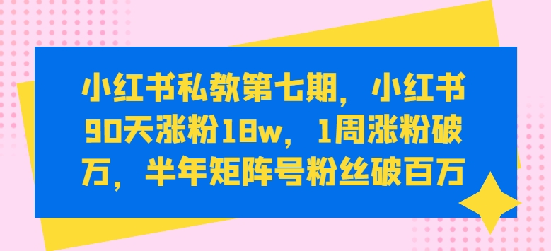 小红书私教第七期，小红书90天涨粉18w，1周涨粉破万，半年矩阵号粉丝破百万-有道网创