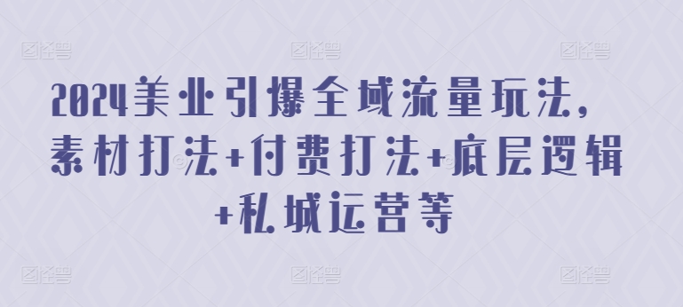 2024美业引爆全域流量玩法，素材打法 付费打法 底层逻辑 私城运营等-有道网创