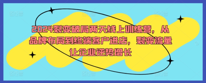 2024裂变破局两天线上训练营，从品牌布局到终端客户进店，裂变流量让企业逆势增长-有道网创