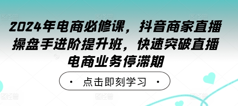 2024年电商必修课，抖音商家直播操盘手进阶提升班，快速突破直播电商业务停滞期-有道网创