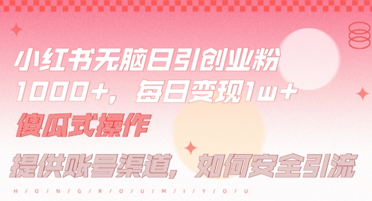 小红书无脑每日引流创业粉500+，小白每天只花半小时，躺赚长尾收益【揭秘】-有道网创