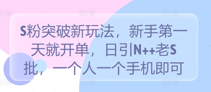 S粉突破新玩法，新手第一天就开单，日引N++老S批，一个人一个手机即可【揭秘】-有道网创