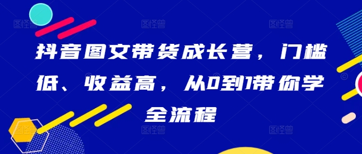 抖音图文带货成长营，门槛低、收益高，从0到1带你学全流程-有道网创