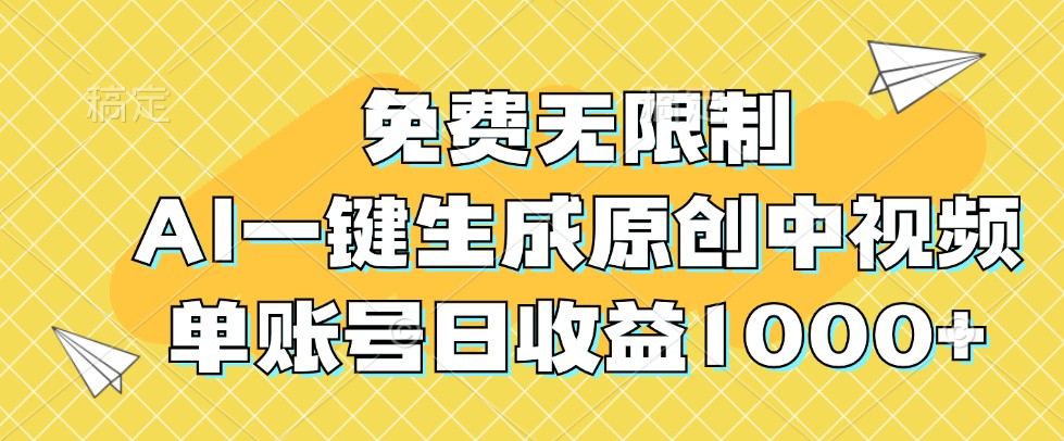 免费无限制，AI一键生成原创中视频，单账号日收益1000+-有道网创