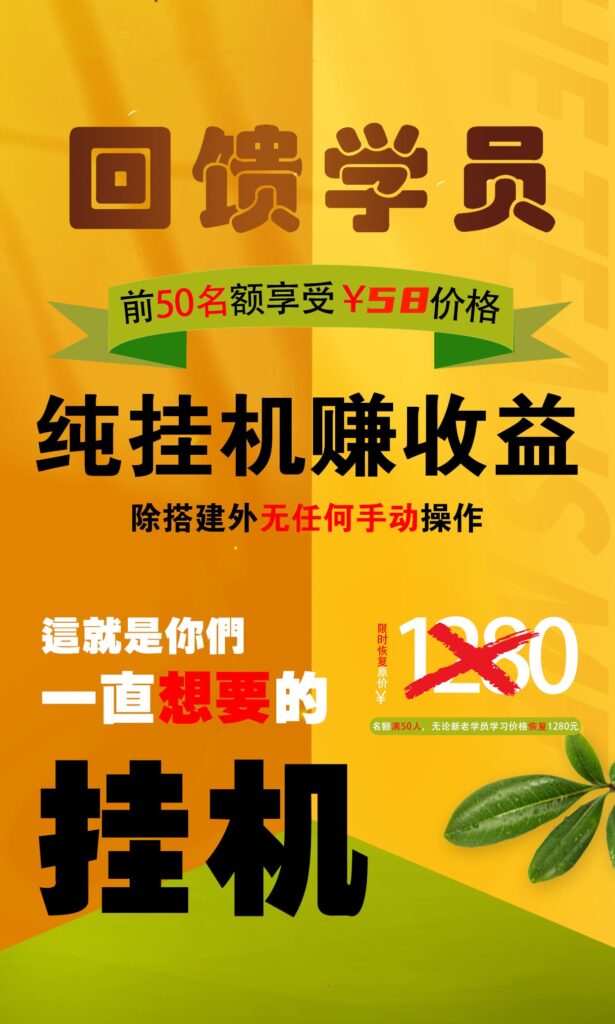 【回馈学员】纯挂机赚收益，限前50名享受-有道网创