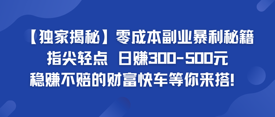 零成本副业暴利秘籍 日赚300-500元 稳赚不赔的财富快车等你来搭！-有道网创