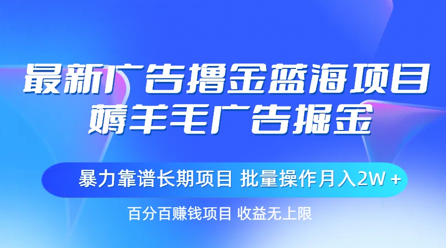 最新广告撸金蓝海项目，薅羊毛广告掘金 长期项目 批量操作月入2W＋-有道网创